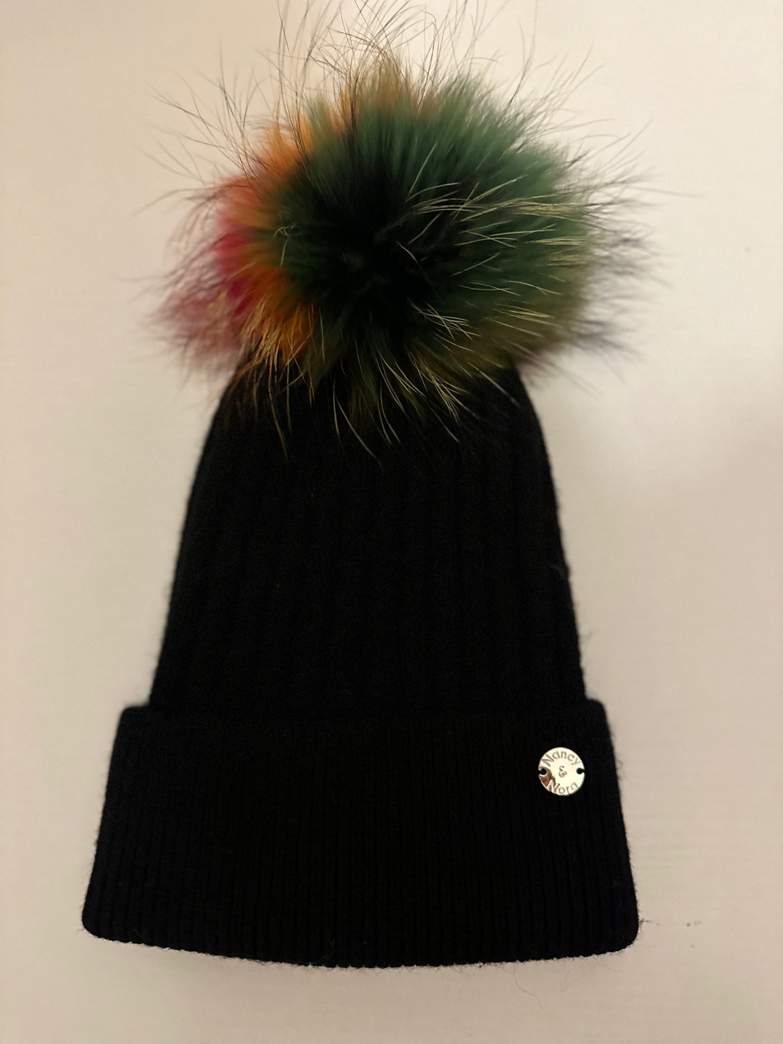 Single Adult Black Hat with Multi Pom