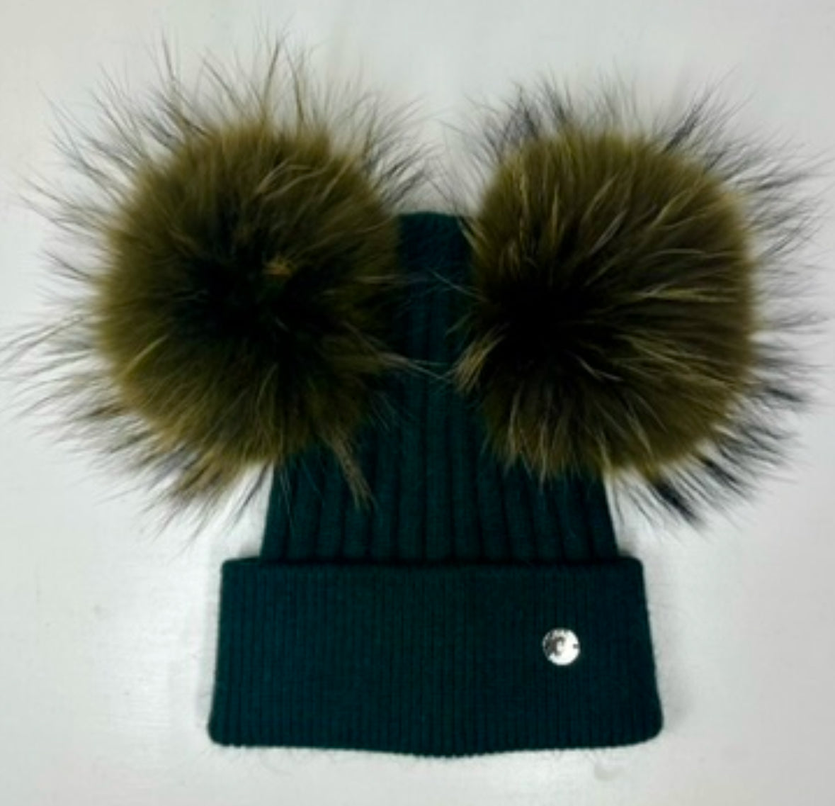 Adults Double PomPom Hat Bottle Green