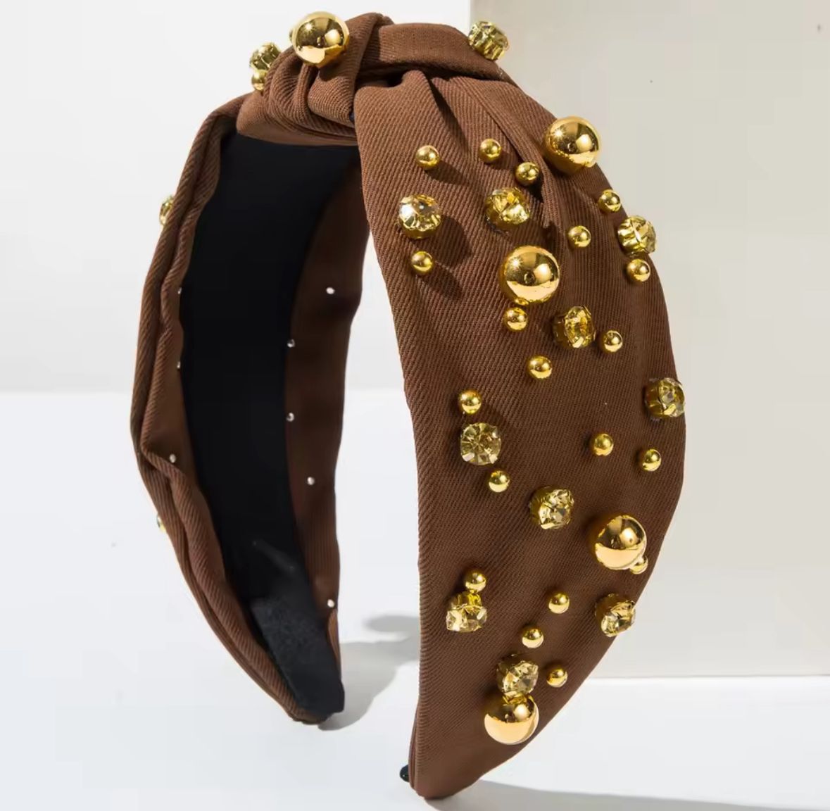Tabitha Headband in Gold and Chocolate Brown