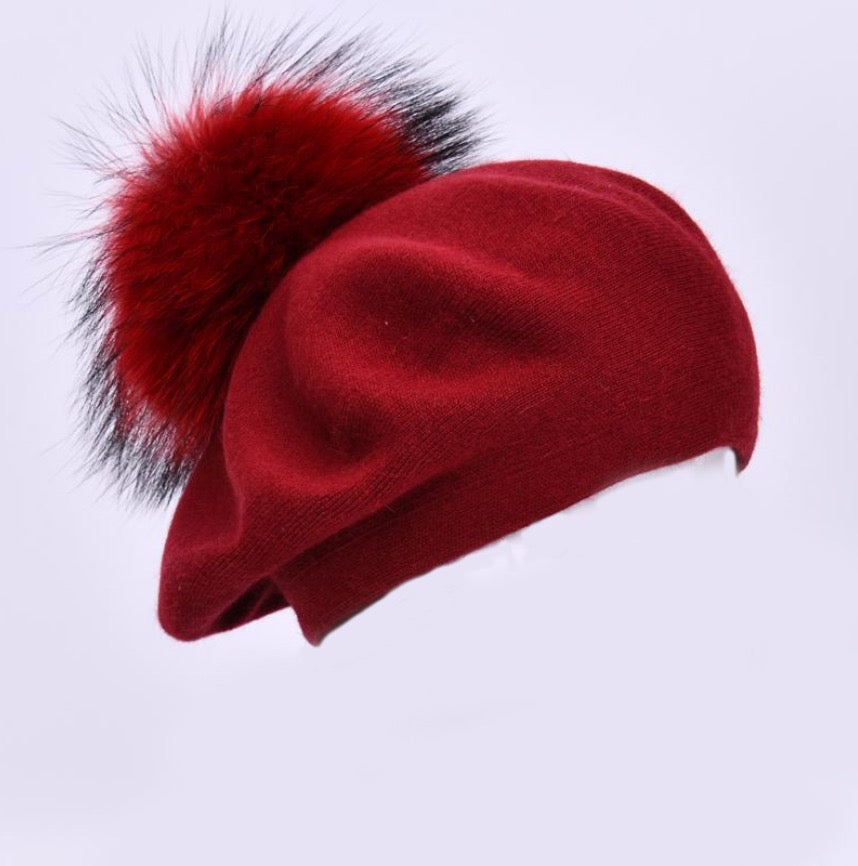 Beret with PomPom Red