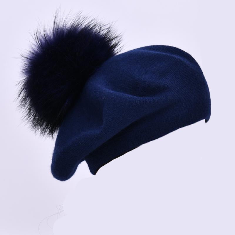 Beret with PomPom Navy